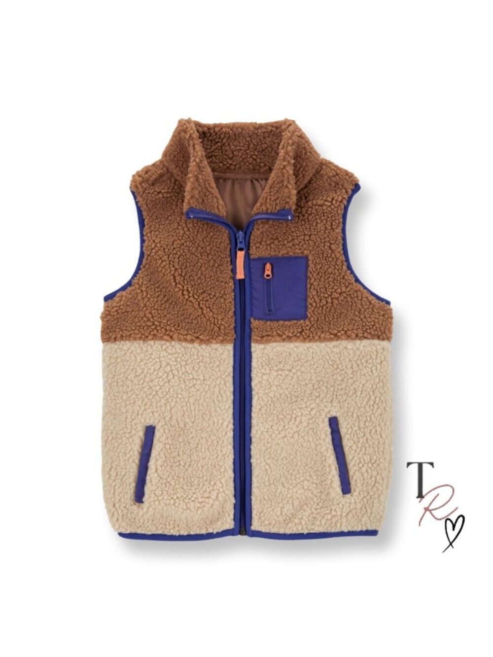 Carter’s Sherpa Teddy Fleece Color Block Brown Vest Kids Boys Size 12